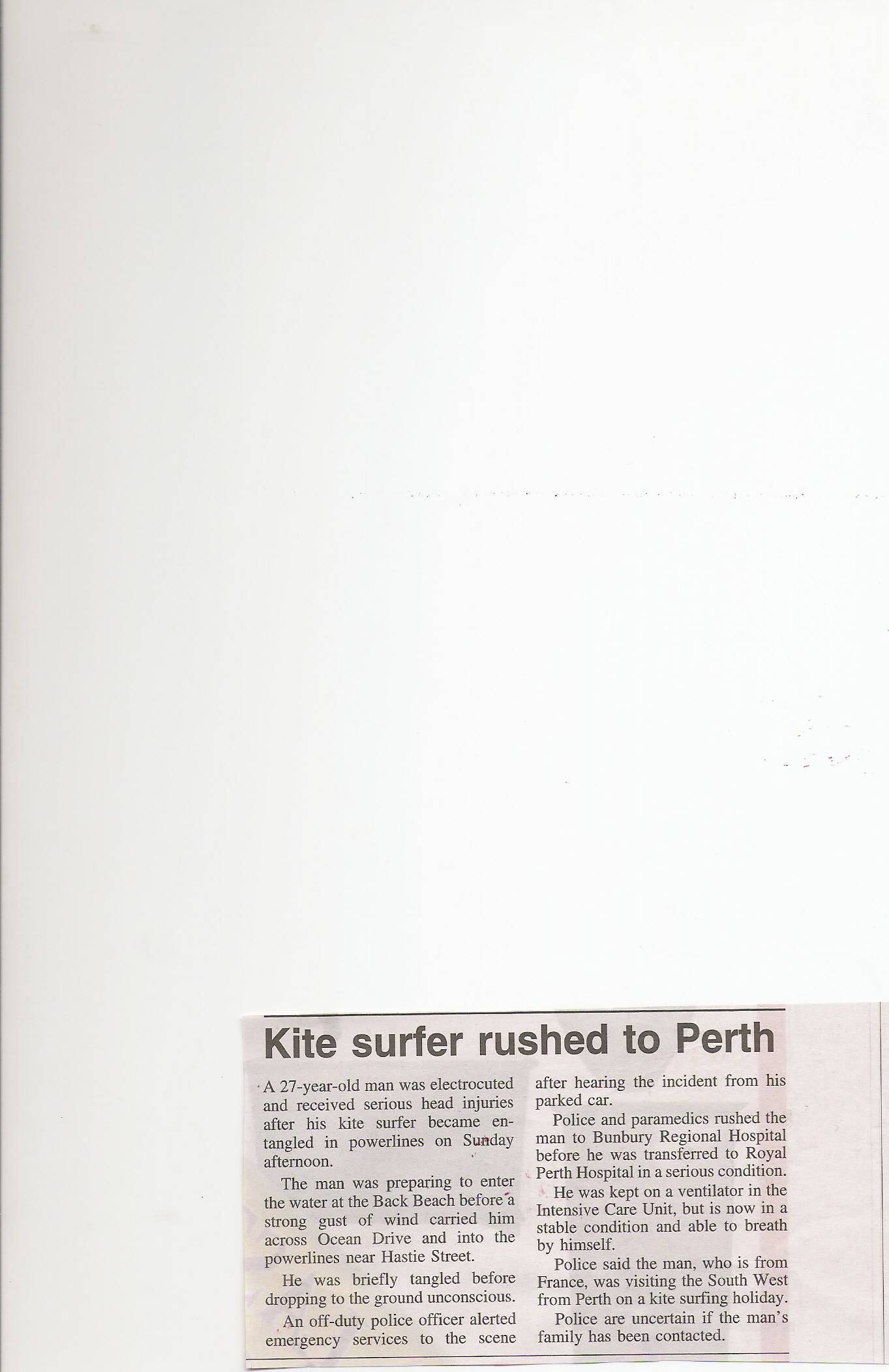 Kite surfer rushed to Perth