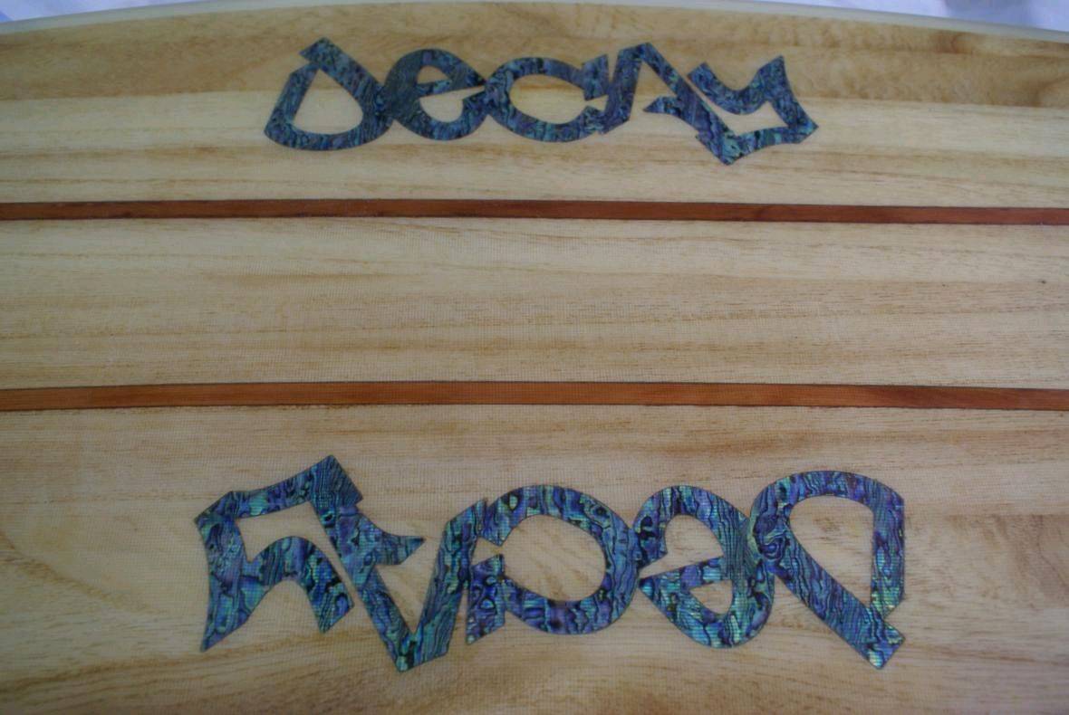 Redwood stringers with paua shell inlays