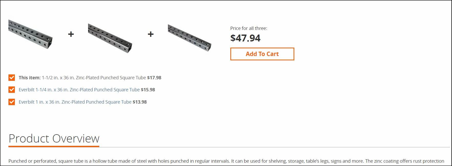 HOME DEPOT PERFORATED GALVANIZED SQ TUBING