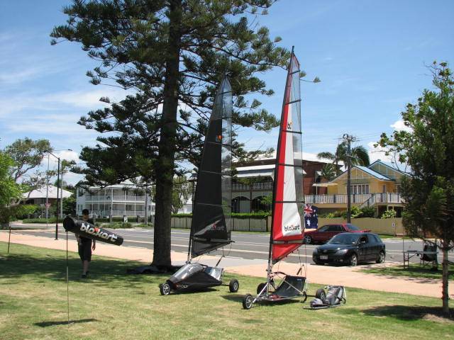 The 2008 Pro model with black 5.5m sail and an older Pro model with red 5.5m sail.