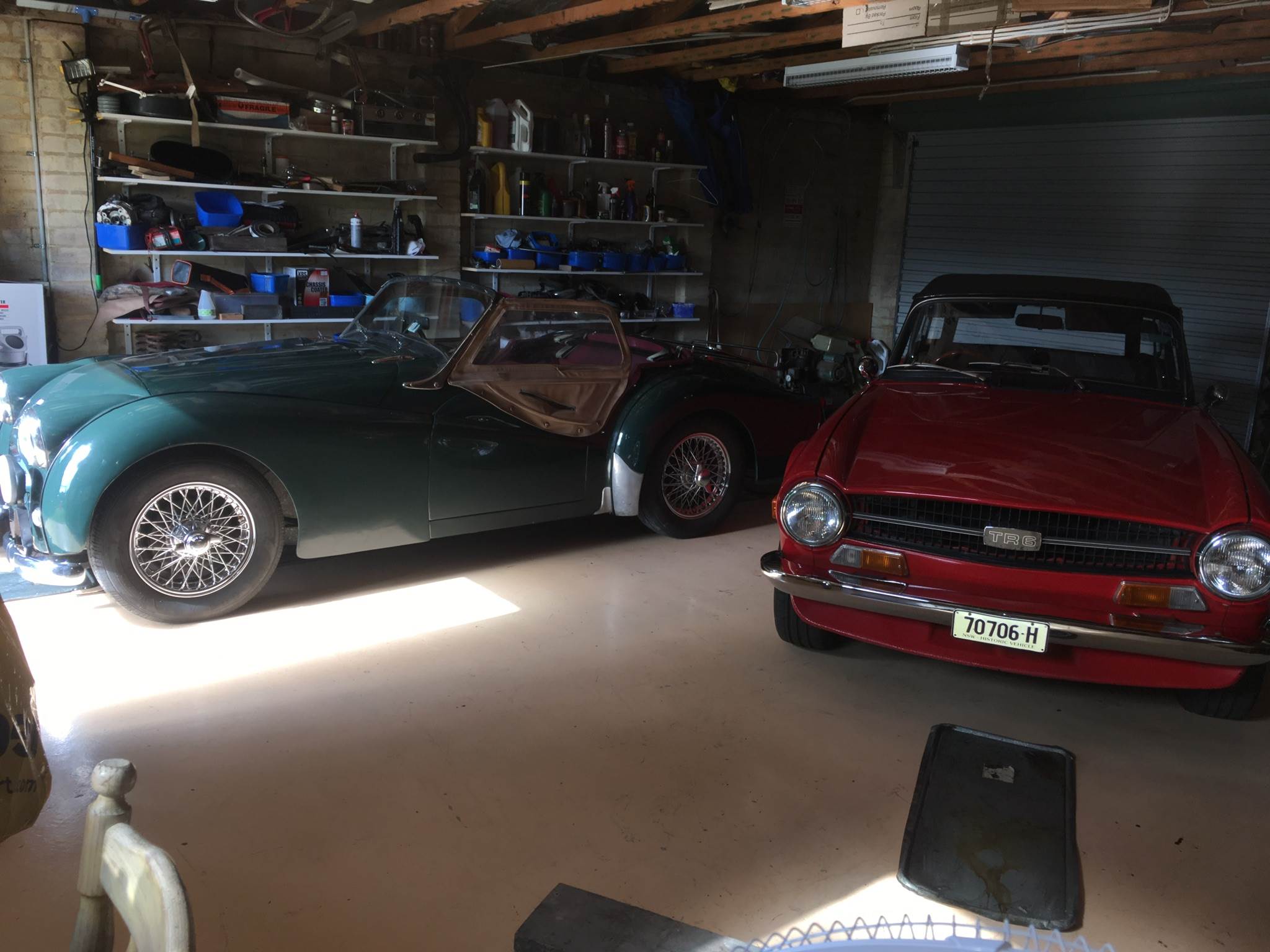 TR2 and TR6 in garage