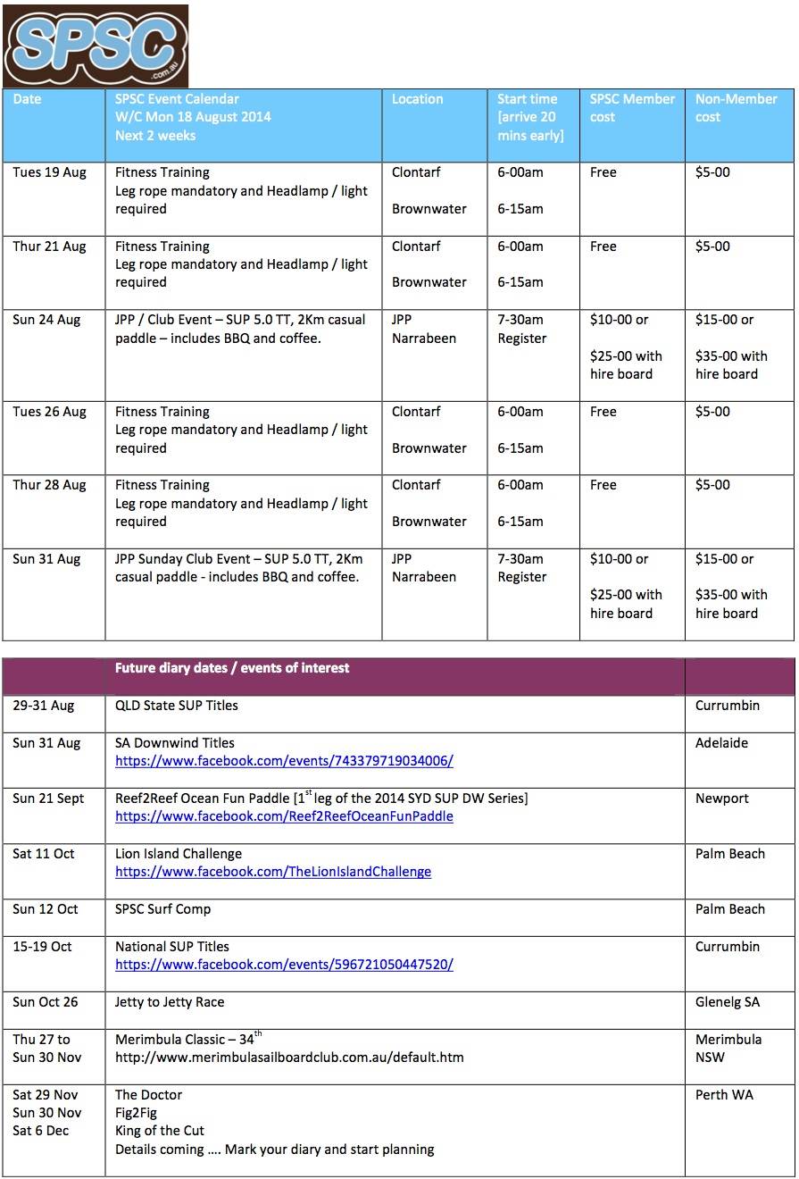 SPSC Fornightly Calendar 18 Aug 14