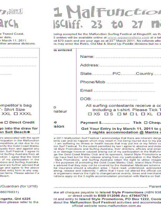 2011 Malfunction Entry Form