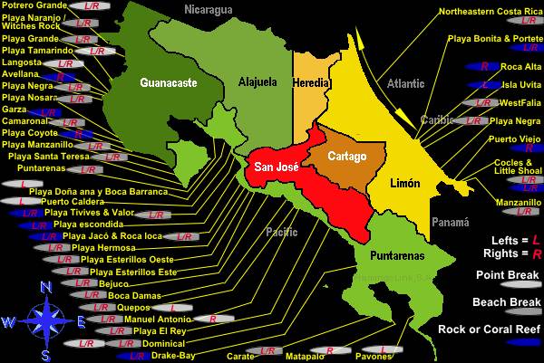 surf map costa rica