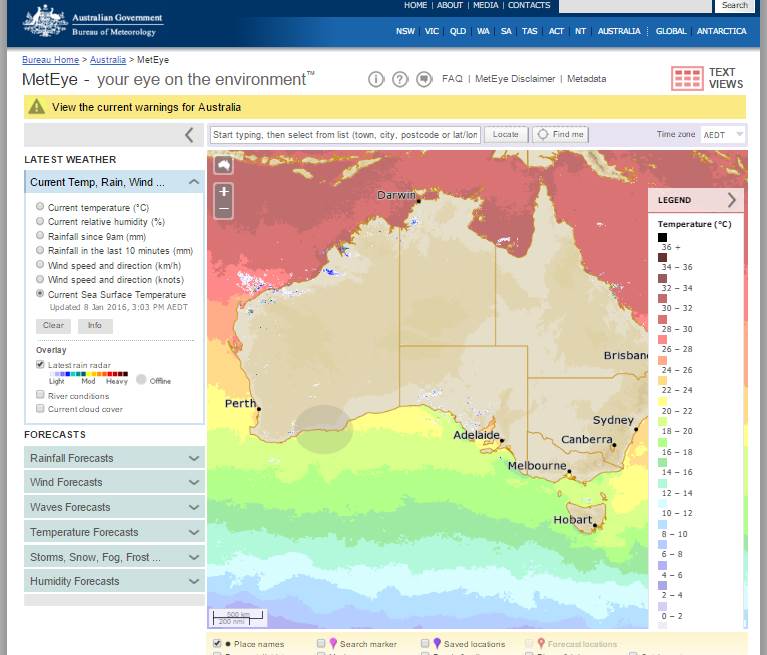 aussie water temp