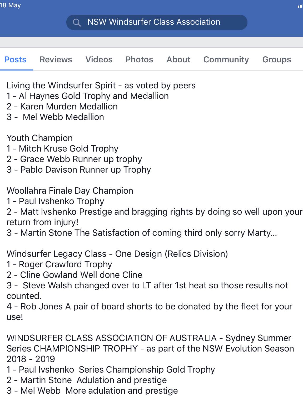 Sydney Summer Series prizewinners