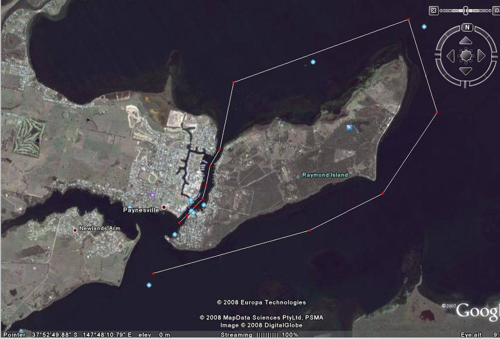 Course of the 2008 Round Raymond Island Race - Anti-clockwise