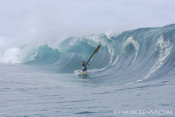 Tackling Teahupoo on a windsurfer