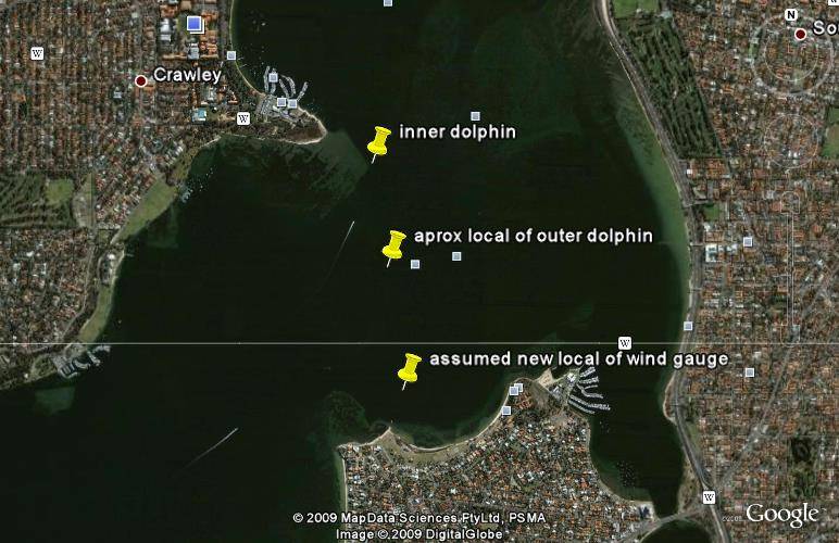 aprox dolphin spit locations (big red sticks! with sharp things on top)