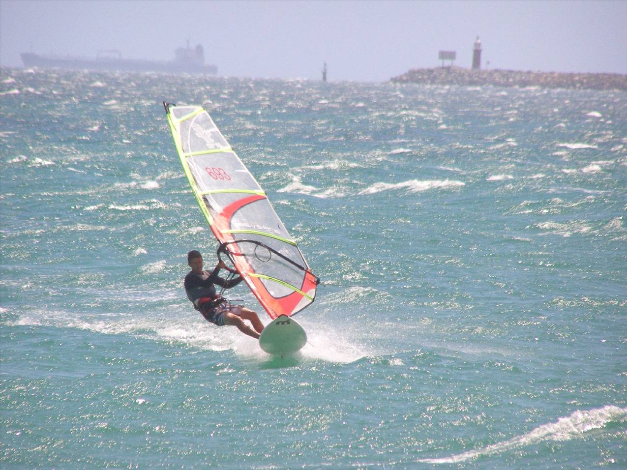 competitors battling 30 knots at the South beach slalom event.