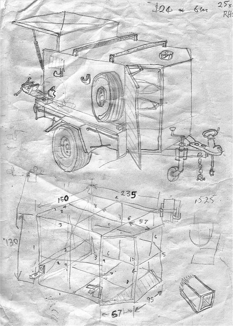 Mart's 3D Sketch plans for his windurfing trailer
