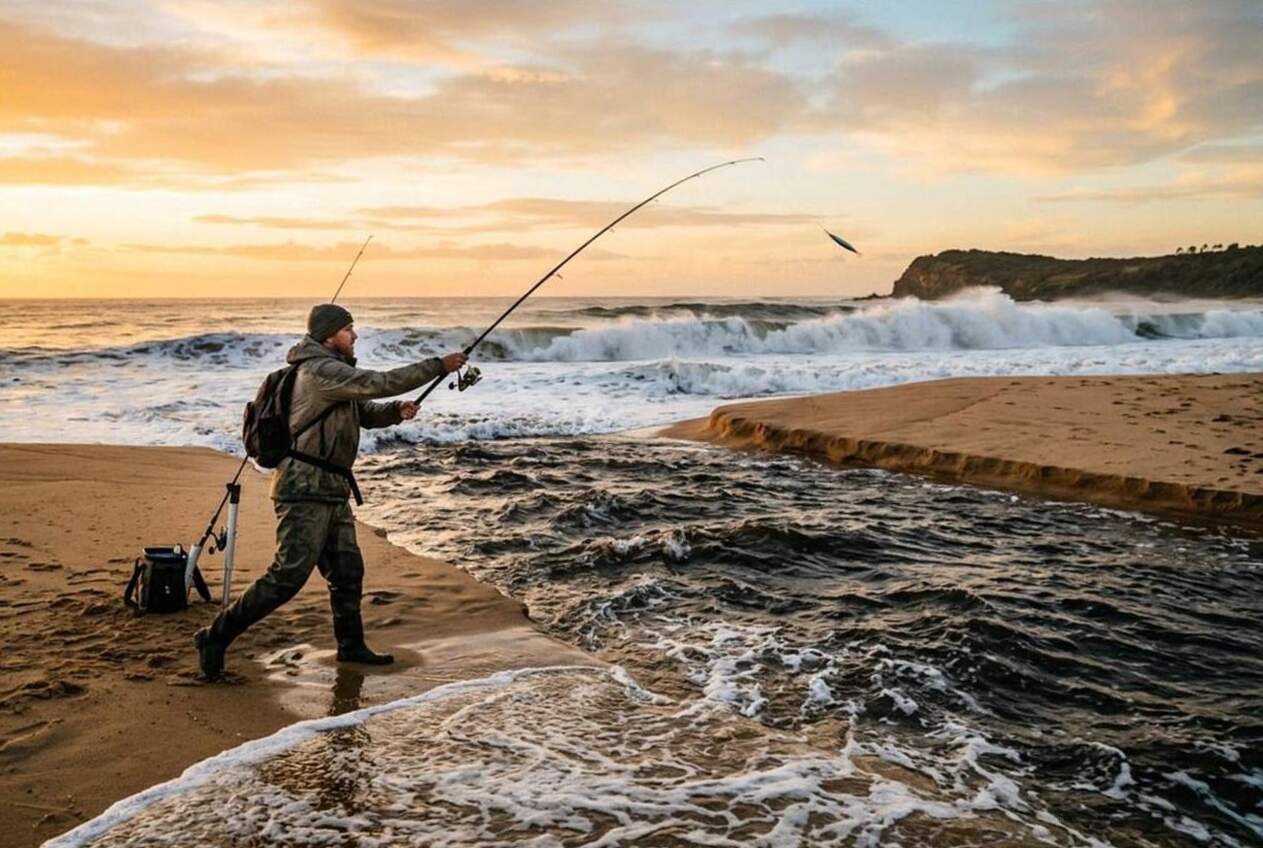 Reading the gutter: the darker water between the sandbanks is where tailor hold
