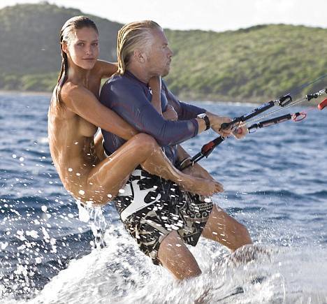 PR Stunt: Health Club Founder Sir Richard Branson Kite-Surf Across The Channel With A Model On His Back?